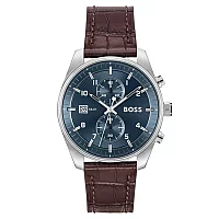 BOSS Skytraveller 1514194 Mens Watch 44mm Blue Dial Leather