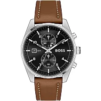 BOSS Skytraveller 1514161 Mens Watch 44mm Black Dial Leather