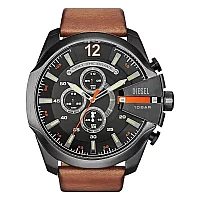 Diesel Mega Chief DZ4343 Mens Watch 51mm Black Dial Leather