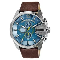 Diesel Mega Chief DZ4281 Mens Watch 51mm Blue Dial Leather