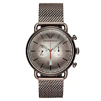 Emporio Armani Aviator AR11169 Mens Chronograph Watch 43mm Brown Dial Brown Mesh Bracelet