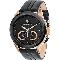 Maserati R8871612025 Traguardo Black Leather Strap Watch