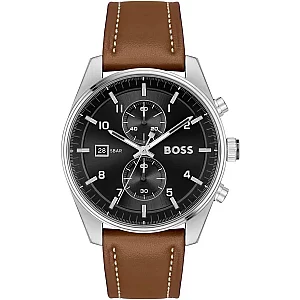 BOSS Skytraveller 1514161 Mens Watch 44mm Black Dial Leather