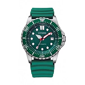 Citizen Mechanical Sports Green Dial Rubber Strap Automatic Mens Watch NJ012910X