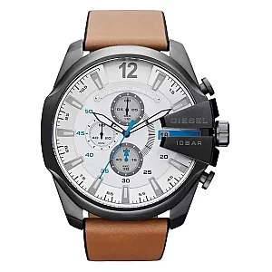 Diesel Mega Chief DZ4280 Mens Watch 51mm White Dial Leather