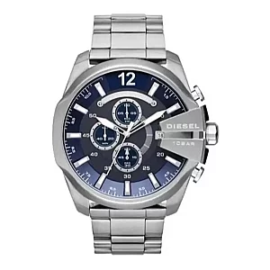 Diesel Mega Chief DZ4417 Mens Chronograph Watch 51mm Blue Dial Silver Steel Bracelet