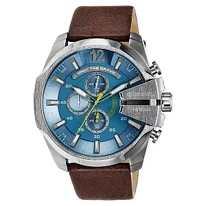 Diesel Mega Chief DZ4281 Mens Watch 51mm Blue Dial Leather