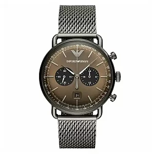 Emporio Armani Aviator AR11141 Mens Watch 43mm Brown Dial Stainless Steel