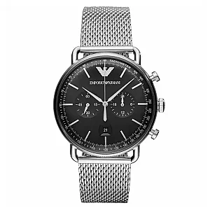 Emporio Armani Aviator AR11104 Mens Watch 43mm Black Dial Stainless Steel