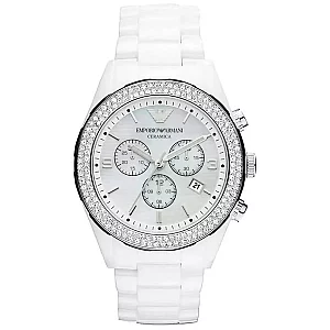 Emporio Armani Ceramica AR1456 Womens Watch 43mm White Dial Ceramic