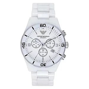 Emporio Armani Ceramica AR1424 Mens Watch 43mm White Dial Ceramic