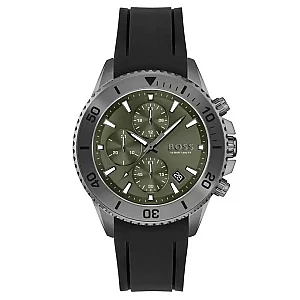 Hugo Boss Admiral 1513967 Mens Watch 45mm Green Dial Silicone