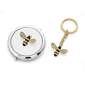 Sophia Silver Plated Bee Compact Mirror And Keyring Gift Set
