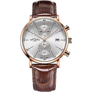 Rotary GS0030270 Rose Gold Plated Brown Leather Strap Watch