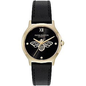 Olivia Burton 24000344 Classic Bee Black Leather Strap Watch