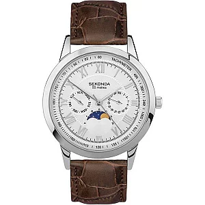 Sekonda 30146 Armstrong Moonphase Brown Leather Strap Watch