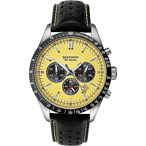 Sekonda 1395 Velocity Chronograph Black Leather Strap Watch