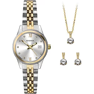 Sekonda 2674G Two Tone Watch Necklace And Stud Earrings Gift Set