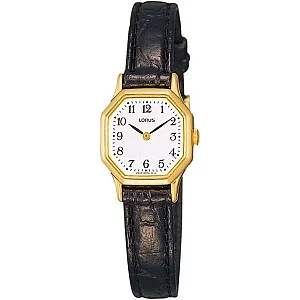 Lorus RJ472BX9 Gold Tone Black Leather Strap Watch