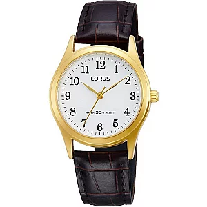 Lorus RRX20HX9 Gold Tone Brown Leather Strap Watch