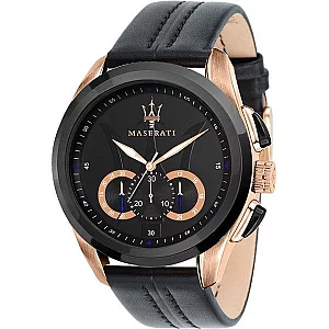 Maserati R8871612025 Traguardo Black Leather Strap Watch